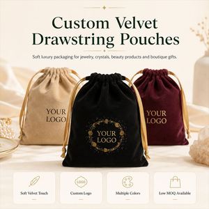 Pochettes à bijoux en velours avec logo personnalisé, sacs cadeaux noirs à cordon, pochettes en velours doux à poils courts pour mariage, fête, emballage cosmétique - Product Image 2