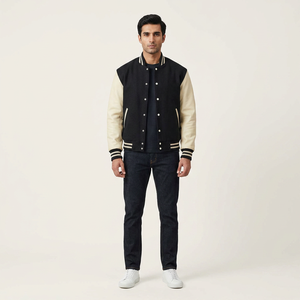 Custom <b>Men</b> Letterman Varsity <b>Jacket</b> Warm Winter College <b>Baseball</b> Stand Collar Front Logo Leather Bomber Embroidered Breathable - Product Image 1