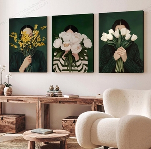 Haowai thả vận chuyển retro phong cách Chân Dung Cô Gái sơn <span class=keywords><strong>canvas</strong></span> in tùy chỉnh 3pcs hoa tường nghệ thuật trang trí nội thất sang trọng - Product Image 2