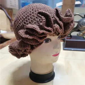 SZ798 Women Girls Ruffled Halo Brim Bucket Hat Knit Floppy Brim Sun Caps Frilly Cool Crochet Beanie Hats for Four Seasons