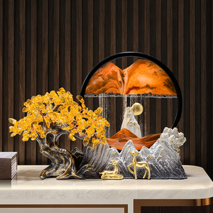 Adorno de pintura de arena fluida Árbol del Dinero con arte de resina de ciervo dorado para decoración de sala de estar, oficina o como regalo - Product Image 3