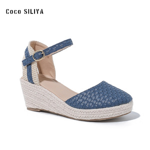 Sandales compensées Coco SILIYA à bout fermé, semelle en paille, fermeture à boucle, chaussures d'été respirantes pour femmes - Product Image 4