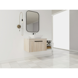 Modern Design Float Bathroom Vanity With Ceramic Sink White Stone Slab <b>Small</b> Storage <b>Shelves</b> Soft Close - Product Image 2