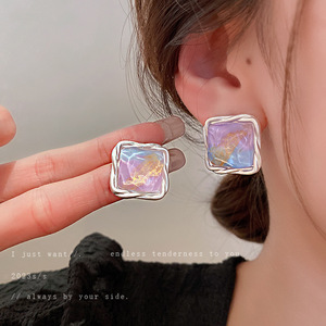 Anting-anting persegi berlipat pemblokir warna <span class=keywords><strong>Jelly</strong></span> jarum perak anting-anting desain kecil anting-anting fantasi Premium wanita grosir - Product Image 6