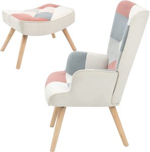 Avec pouf, tabouret de salon et ensemble ottoman, <span class=keywords><strong>fauteuil</strong></span> latéral confortable de chambre à coucher, surface en tissu <span class=keywords><strong>patchwork</strong></span> créatif, <span class=keywords><strong>rose</strong></span> - Product Image 6