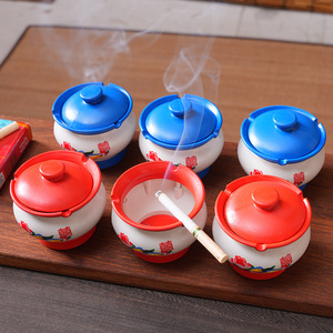 Creative Dual Shape <b>Ashtray</b> Red And Blue Plastic With Ceramic Lid For Home Office Use - Product Image 1