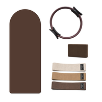 Kit de yoga pour débutants, tapis, anneau de Pilates, bande de résistance, bloc, 4 en 1, essentiels pour l'entraînement à domicile, ensemble marron chocolat, logo personnalisé