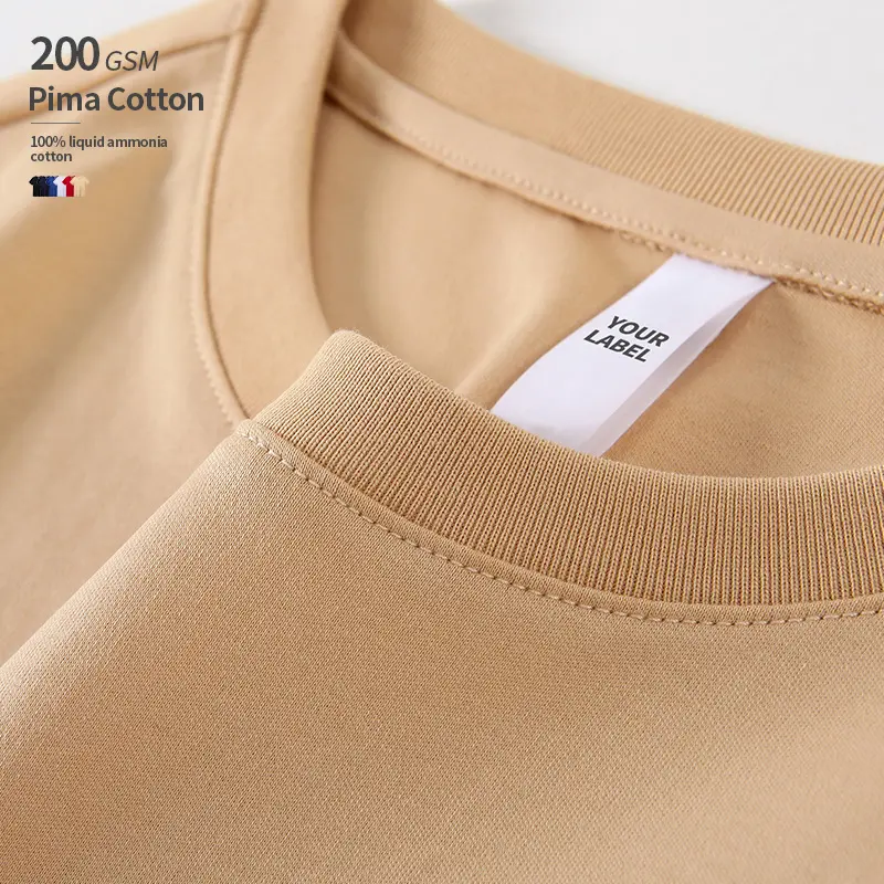 100% Pima Cotton 200 GSM chất lỏng Amoniac Cotton chống nhăn chống co tùy chỉnh quần áo Logo áo thun tùy chỉnh thiết kế quần áo