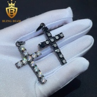 Blingdiam Bijoux En Gros Glacé Noir Moissanite Gra Certificat Charmes En Acier Inoxydable Croix Pendentifs Collier