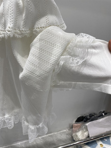 Robe midi décontractée en tricot pour femme, style français, col rabattu, manches courtes, unie, coupe trapèze, volants et dentelle, collection été 2026 - Product Image 4