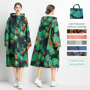 דפוס מותאם אישית פרח נמר 210t פוליאסטר גוף מלא עמיד למים גברים של נשים מעיל גשם עם חבילת כיסים גדולה - Product Image 1