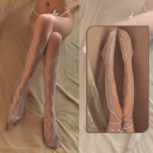 Medias de <span class=keywords><strong>malla</strong></span> pequeñas sexys para mujer, medias transparentes negras y blancas, medias largas de red, medias de encaje, medias altas hasta el muslo, lencería femenina - Product Image 3
