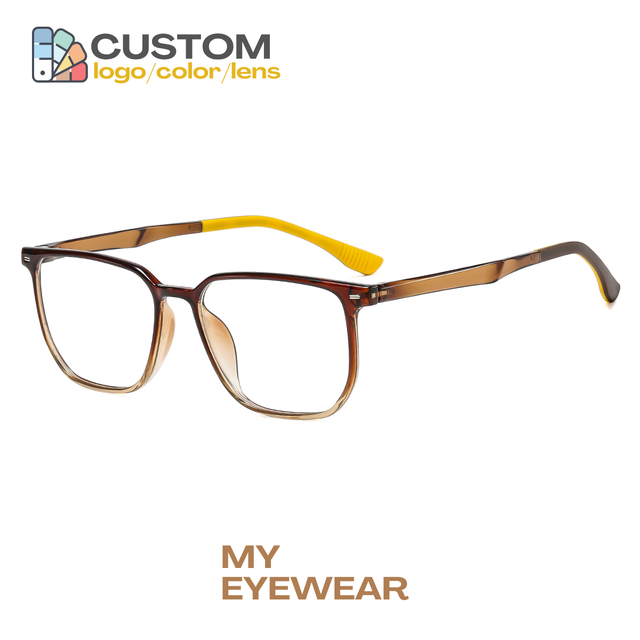 20001 TR90 Lightweight Square Eyeglasses Frames for Students Fashion Gradient Brown Optical Glasses