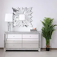 Rectangle décor élégant en cristal argenté miroir Six tiroirs armoire buffet et buffet avec Table de rangement