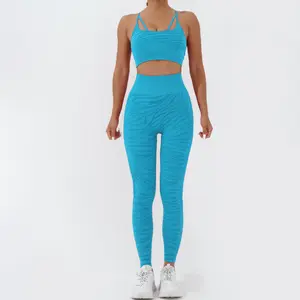 2024 baru Set Yoga angkat bokong Pakaian Gym Print Logo kustom Set Activewear legging Yoga dan Bra seksi cepat kering