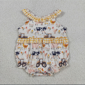 Sibling Baby Girls Sleeveless Pigs Cows Tunic Ruffle Short Farm <b>Clothes</b> Set Rompers - Product Image 6