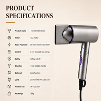 Sèche-cheveux de voyage PRITECH, sèche-cheveux professionnel pliable, 1400W, séchage rapide, ionique, sèche-cheveux portable, kit d'outils de coiffage