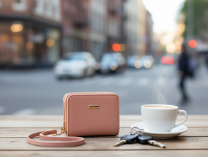 Women's Double Pull <b>Wallet</b> <b>Small</b> Size With Wrist Strap Microfiber Synthetic Leather Zip Closure Minimalist Style - Product Image 2