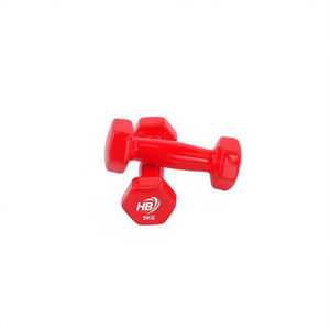 3KG Bright Red Glossy Hexagonal <b>Dumbbells</b> Dip-Coated for Comfort and Durability - Product Image 1