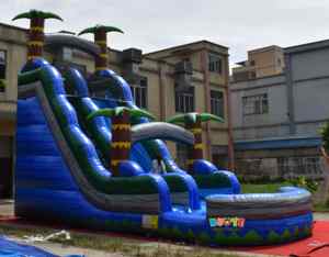 Thương mại ngoài trời bền PVC màu xanh nhiệt đới trượt nước mùa hè thổi lên trượt nước <span class=keywords><strong>Inflatable</strong></span> với hồ bơi cho doanh nghiệp - Product Image 4