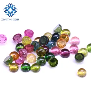 Natural tourmaline gemstone semi-circular bread bead tourmaline round natural rainbow tourmaline mixed color bare stone