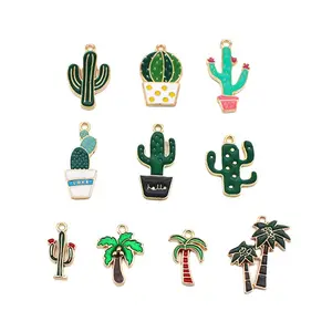 Mix Styles Enamel Cartoon Desert Green Plant Cactus Alpaca Charms Pendants Fit Earring Bracelet DIY Jewelry Making Accessories
