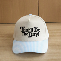 Casquette Snapback Unisexe Bleu Ciel à Rayures, Bord Brodé Personnalisé, 5 Panneaux, Calotte Crème, Chapeau de Baseball OEM en Gros pour Femme