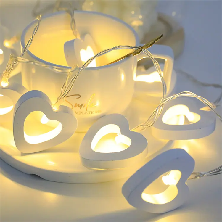 Горячая распродажа, светодиодная белая деревянная гирлянда в форме сердца, день Святого Валентина, украшение, окружающие огни