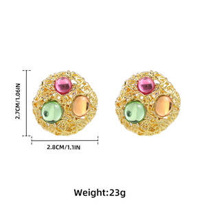 2024 Fashion Jewelry Women's Bohemian Women Bohemian <strong>Bird</strong> <strong>Nest</strong> Alloy Woven Round Earrings Resin Round <strong>Gold</strong> Stud Earrings Jewelry - Product Image 6