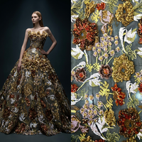 Broderie à paillettes, tissu en polyester, adapté aux robes de soirée élégantes haut de gamme pour femmes, personnalisable
