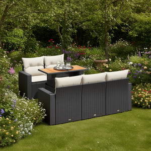 Garden <b>Sofa</b> Set With Cushions Black PE <b>Rattan</b> Outdoor Furniture Waterproof Contemporary Design - Product Image 2