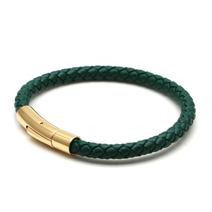 <span class=keywords><strong>6mm</strong></span> moda clásica hecha a mano trenzada pulsera de cuero genuino alto pulido Acero inoxidable Cierre magnético pulseras - Product Image 1