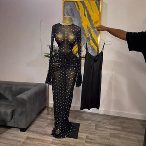 Abito Lungo da <span class=keywords><strong>Donna</strong></span> con Maniche a Campana, Rete a Pois Trasparente e Fodera, <span class=keywords><strong>Vestito</strong></span> Elegante per Feste di <span class=keywords><strong>Compleanno</strong></span> 2026 - Product Image 4