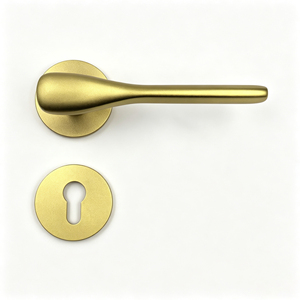 Ensemble de poignées de porte intérieures avec rosette ronde en alliage d'aluminium doré brossé, <span class=keywords><strong>cylindre</strong></span> européen et serrure à clé avec écusson - Product Image 4