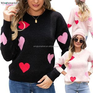 Maglione da <span class=keywords><strong>Donna</strong></span> Oversize con Stampa Labbra di San Valentino, Intarsio Jacquard, Spalle Cadenti, Scollo a V, Girocollo, Vestibilità Ampia e Confortevole - Product Image 4