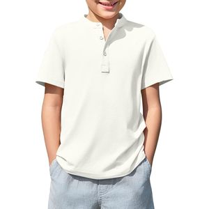 Boys Short Sleeve Henley Shirt Solid Cotton Casual T-Shirt 5-14 Years - Product Image 1