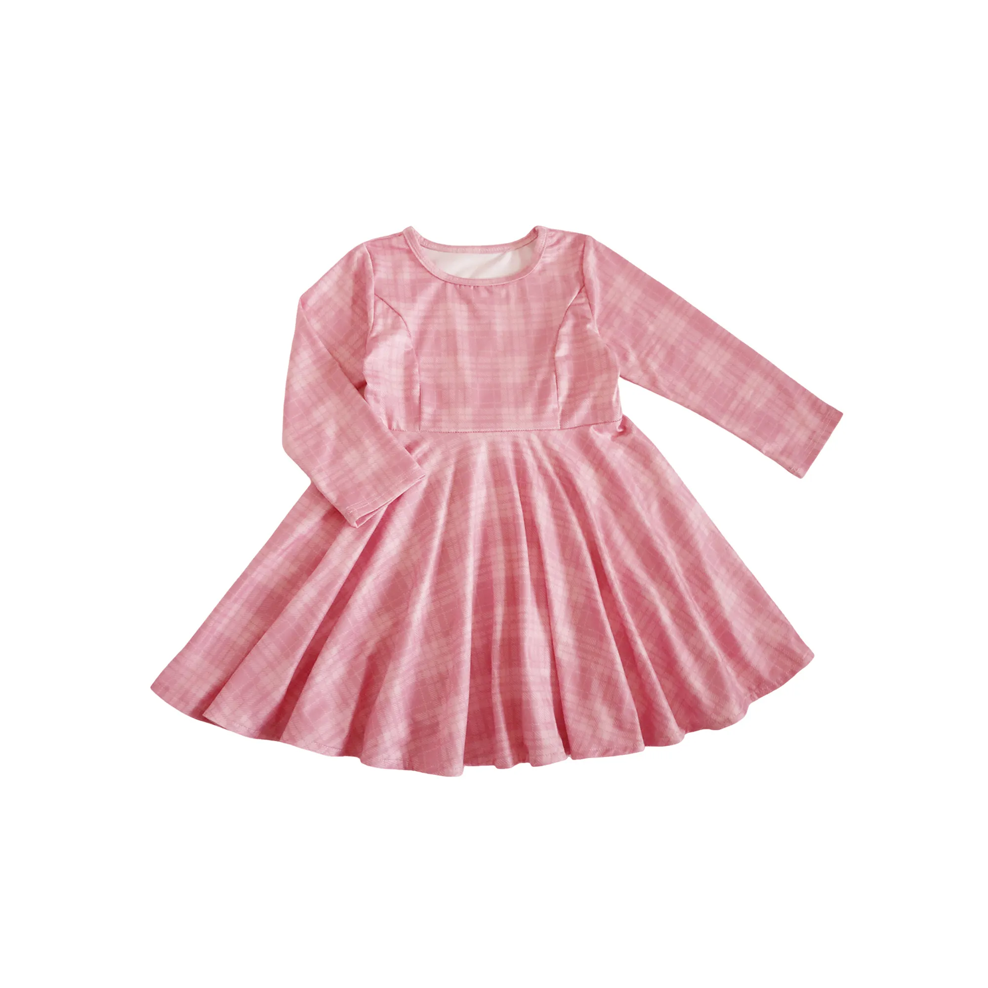 Boutique Crianças Meninas Manga Longa Rosa Vestidos Sobremesa Impresso Plissado Vestido pouco Girla Party Dress