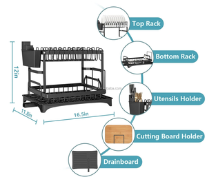 Égouttoir à <span class=keywords><strong>vaisselle</strong></span> sur évier avec égouttoir pliable pour comptoir de cuisine, porte-couverts, supports et étagères de rangement - Product Image 5