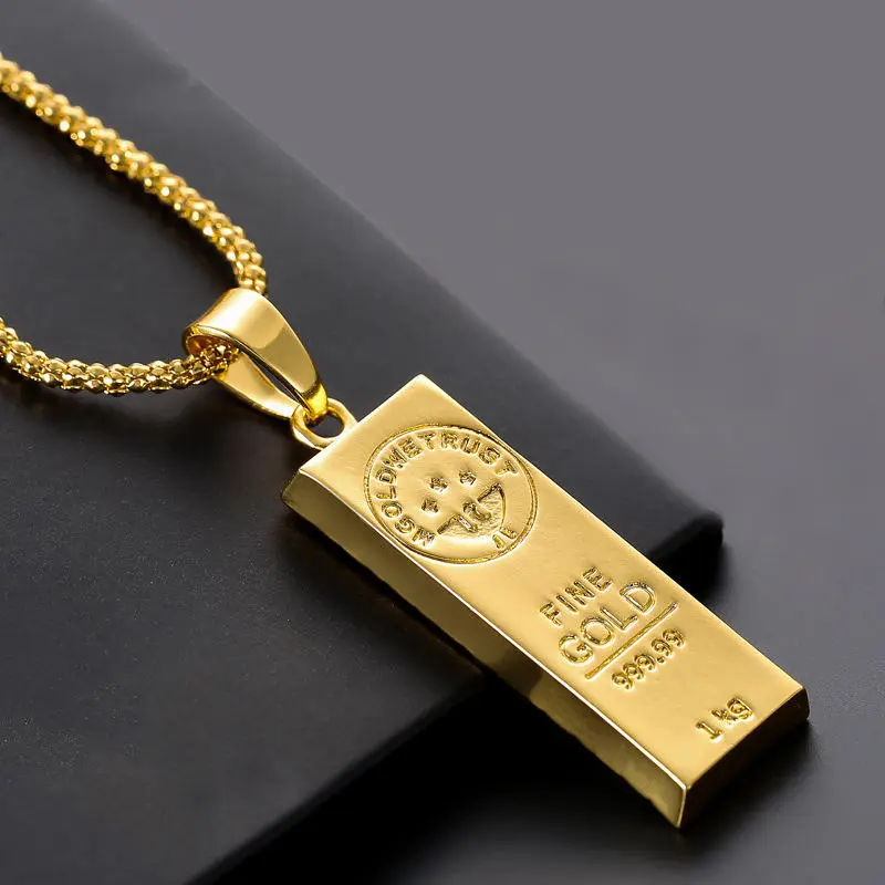 Hiphop Punk Style MGOLD WE TRUST Australia Gold Plated Alloy Charm Bar Brick Pendant Necklace For Men