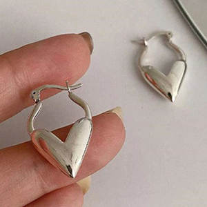 E2158 Orecchini a cerchio a forma di cuore in oro bianco, gioielli unisex alla moda, idea regalo - Product Image 3