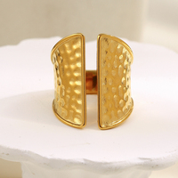 Dreamshow Bijoux de mode Bagues Bague ouverte martelée en acier inoxydable plaqué or 18 carats Bijoux étanches