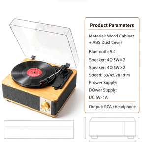 Tocadiscos de vinilo con panel de madera, directo de fábrica, con cubierta antipolvo, altavoz estéreo incorporado, USB, logotipo personalizado, para decoración vintage de escritorio en el hogar. - Product Image 5