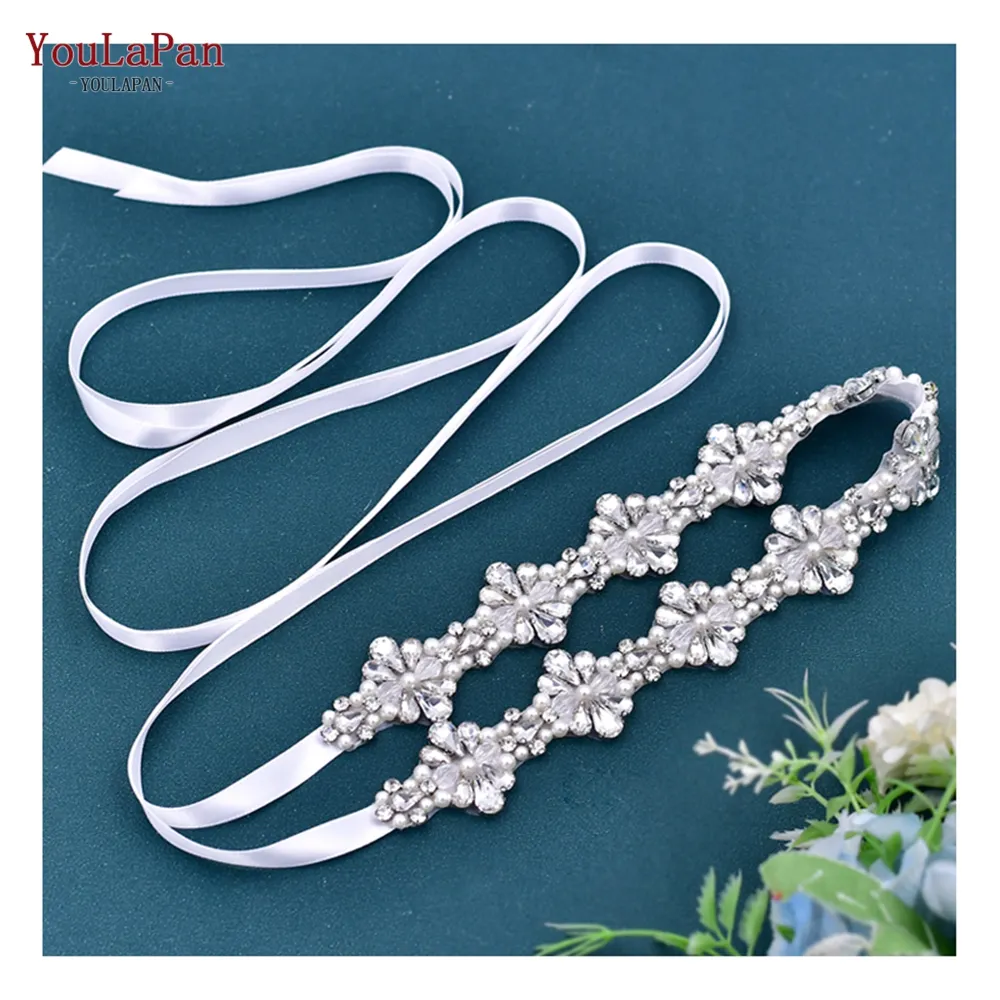 YouLaPan S469 Silver Flower Crystal Patch Fashion Dress Waist Decorative Accessories Bridesmaid Belt Bridal Wedding Sash