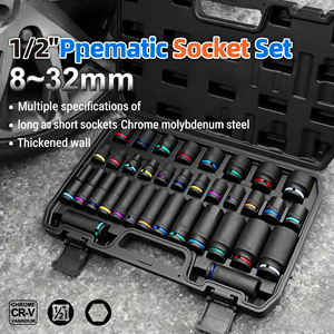 Clé à douille pneumatique robuste de 1/2 pouce à paroi épaisse avec anneau de couleur, douille à pneu allongée, outil de réparation automobile, ensemble de 6/11/16/35 pièces - Product Image 2