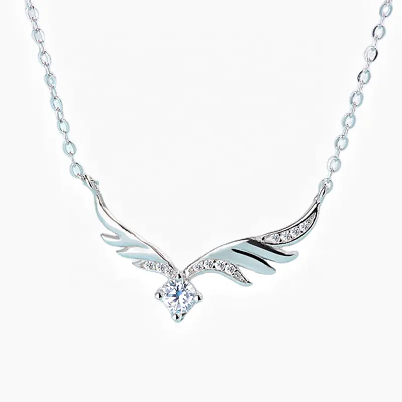 Factory-made S925 Sterling Silver Feather Necklace Angel's Wings Pendant Necklace