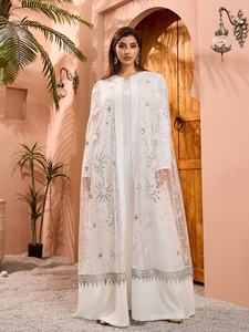 Muslim Luxury Lace Abaya 2ピースセット白エレガントスパンコールJalaibya Abayaドレス伝統的なイスラム教徒の服イブニングドレス - Product Image 2