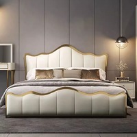 Lit de luxe moderne en cuir PU, canapé-lit modulaire inclinable, taille Queen/King, avec structure en acier, design luxueux pour la maison