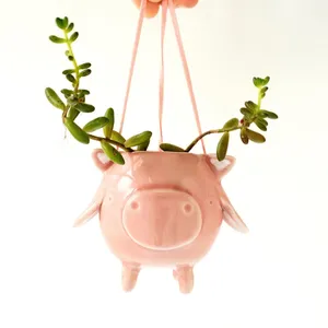 Flying Pig Hanging Plant Holder。セラミックのかわいい豚の形をした吊り花瓶