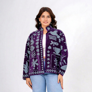 Chaqueta artística bordada para mujer, chaqueta de terciopelo reversible Suzani, artesanía tradicional de lujo, abrigo bohemio para dama - Product Image 1