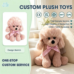 Peluche Caniche Rose Moelleuse avec Nœud, en Coton PP Doux, Prise en Charge ODM/OEM, pour Cadeau Fille et Décoration Maison - Product Image 1